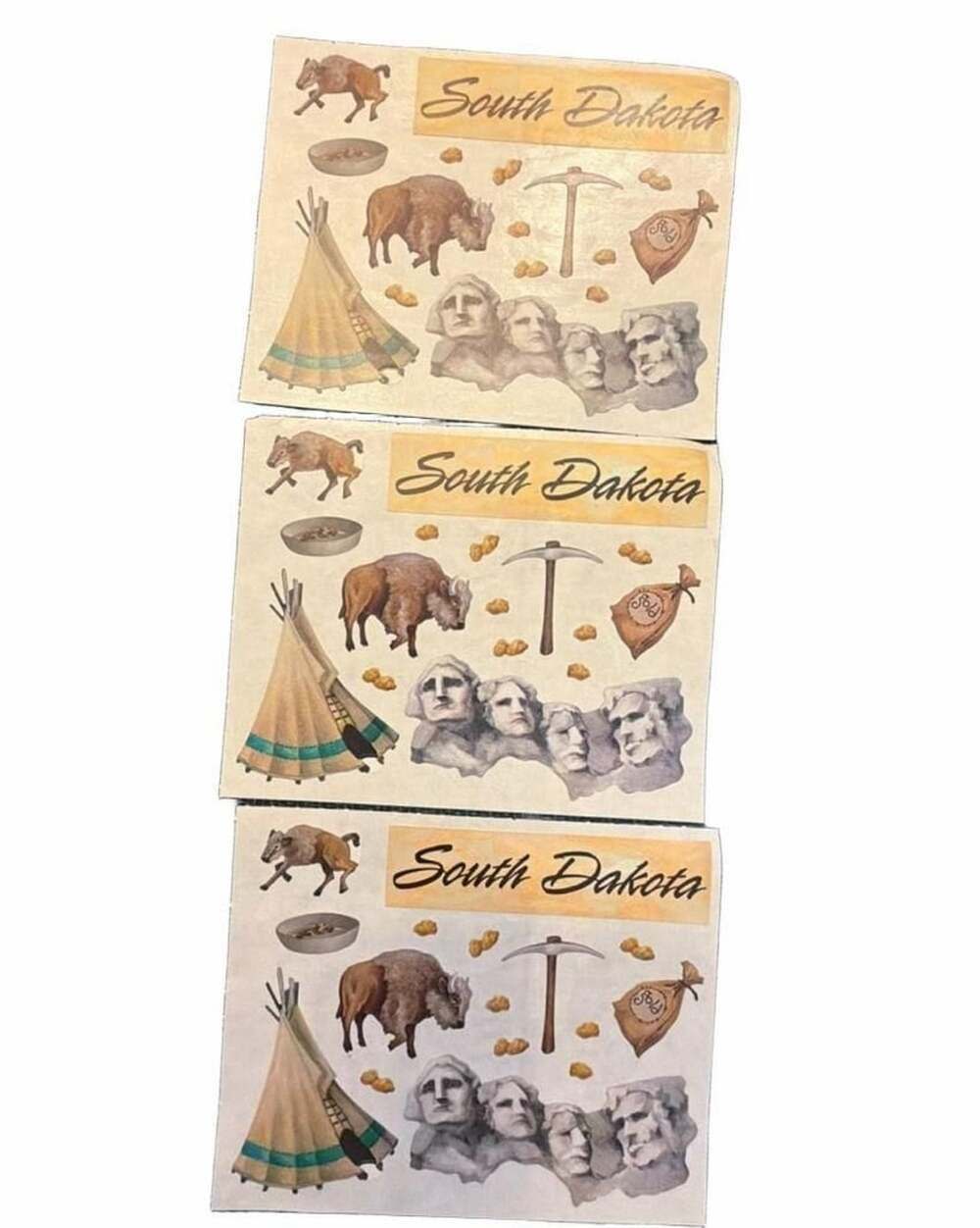 Vintage South Dakota Souvenir Sticker Sheets Set Of 3